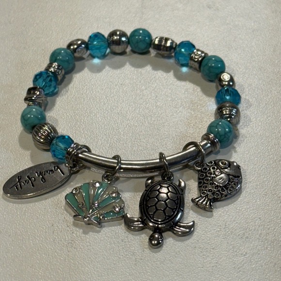 Beach Days Charm Bracelet Turquoise Silver Tone Bead Stretch Nautical - Picture 5 of 5